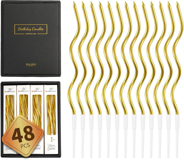 48-Count Gold Spiral Long Thin Metallic Birthday Candles, Cake Candles, Birthday Parties, Wedding Decorations, Party Candles1