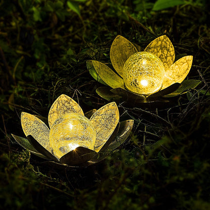 Solar Lights Outdoor Garden, Crackle Globe Glass Lotus Decor, Waterproof LED Metal Flower Decorations for Patio,Lawn,Walkway,Tabletop,Ground6