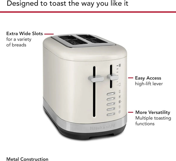 Kitchenaid 2-Slice Automatic Toaster with Extra Wide Slots, Porcelain White | Extra Wide Slots for Bagels and English Muffins, Wide Range of Toasting Shades, Removable Crumb Tray, Model KMT2109PL4