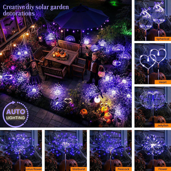 2 Pack Solar Firework Lights Outdoor, Halloween Decor, Purple2