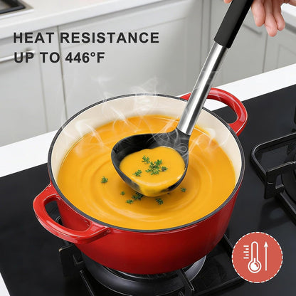 Kitchen Utensils Set, 15 Pcs Silicone Cooking Utensils Set with Holder and Heat Resistant Stainless Steel Handle for Nonstick Cookware - Black8