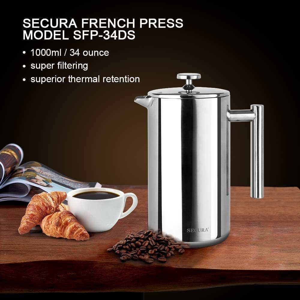 french-press-coffee-maker-304-grade-stainless-steel-insulated-coffee-press-with-2-extra-screens-34oz-1-litre-silver