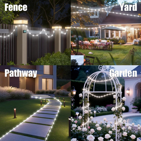 Solar Fairy Lights 33Ft 100 LED Rope Lights for outside 8 Modes White Fairy Light Solar Outdoor for Patio Fence Party Garden Yard Home Holiday Tree Decoration.6