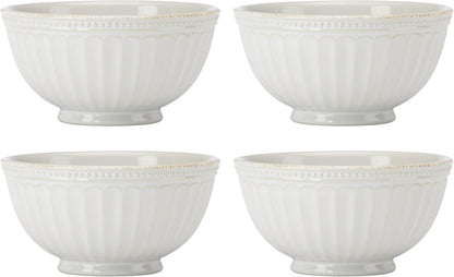 French Perle Groove White Stoneware 24-Piece Dinnerware Set for 83