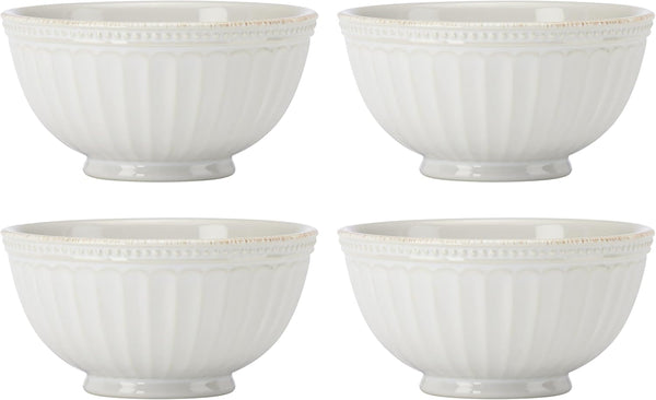 French Perle Groove White Stoneware 24-Piece Dinnerware Set for 83