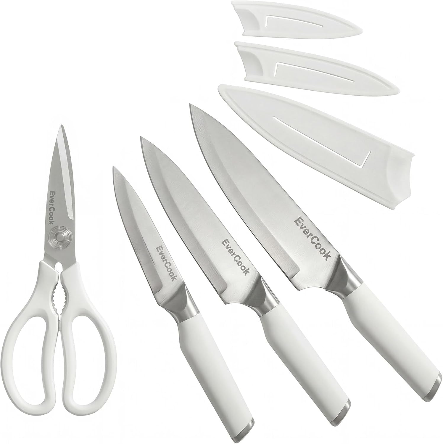 7-piece-knife-set-chef-utility-paring-scissors-3-sheaths-stainless-steel-cutlery-white-handles-matte-finish-hollow-ground-blades-electroplated-abs-bolsters-comfortable-grip