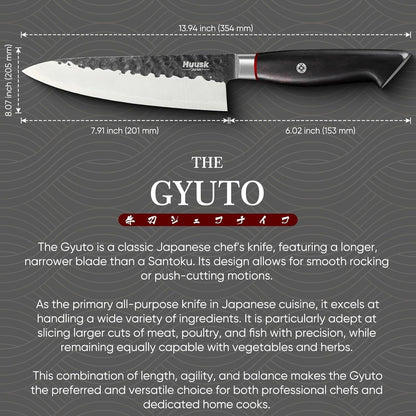 Gyuto Chef Knife - Japanese High Carbon Steel VG10 Core Ebony Grip 8"7