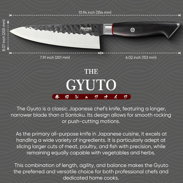 Gyuto Chef Knife - Japanese High Carbon Steel VG10 Core Ebony Grip 8"7