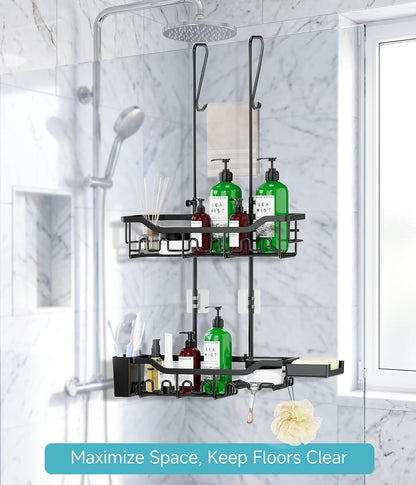 Shower Caddy Hanging over the Door, Upgraded Extended Length Shower Organizer, Rustproof Bathroom Rack with Hooks Soap Holder4