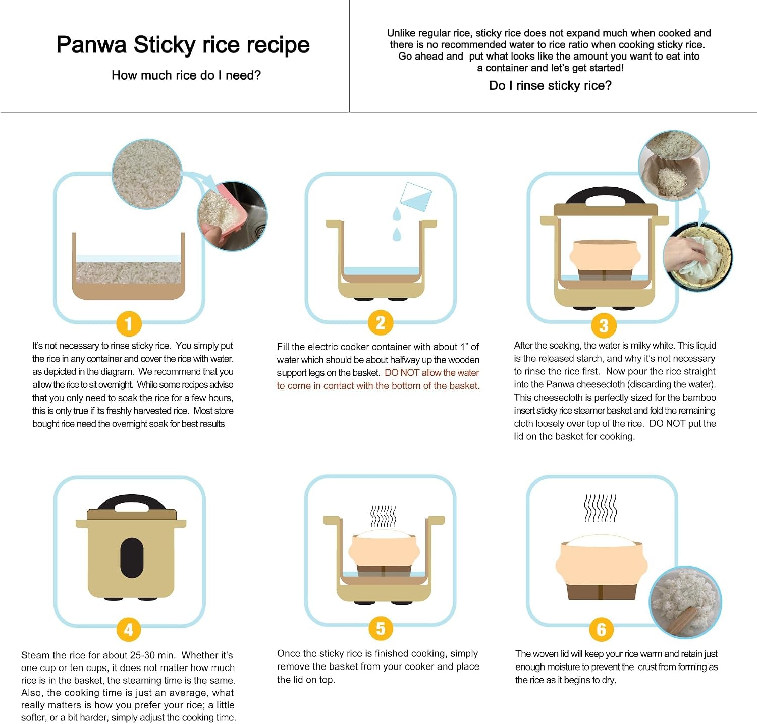 handmade-100-natural-thai-bamboo-sticky-rice-electric-cooker-steamer-set-small-pot-insert-6-5-inch-checkered-wicker-woven-lid-16-cheesecloth-filter-and-wooden-spoon