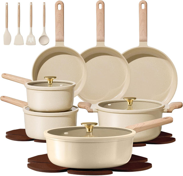 22Pcs Ceramic Cookware Sets, Pots and Pans Set | Non-Toxic Kitchen Cooking Set with Silicone Lids, Easy Clean, Even Heating, Fit All Stovetops, PFAS FREE1