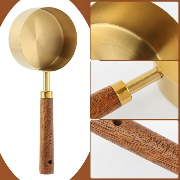 Gold Measuring Cups and Spoons Set Stainless Steel Wood Handle US Metric3
