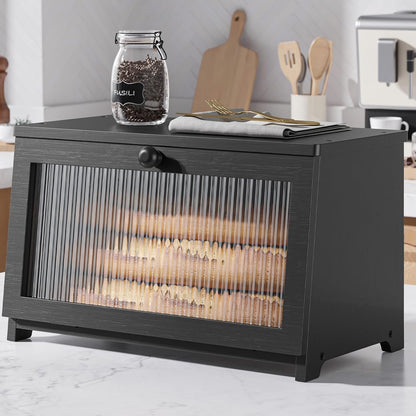 Wooden Bread Box for Kitchen Countertop, 1-Tier, Black1
