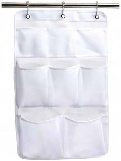 Mesh Shower Organizer Hanging Bathroom Caddy 8 Pockets Hang Curtain Rod with 3 Rings8