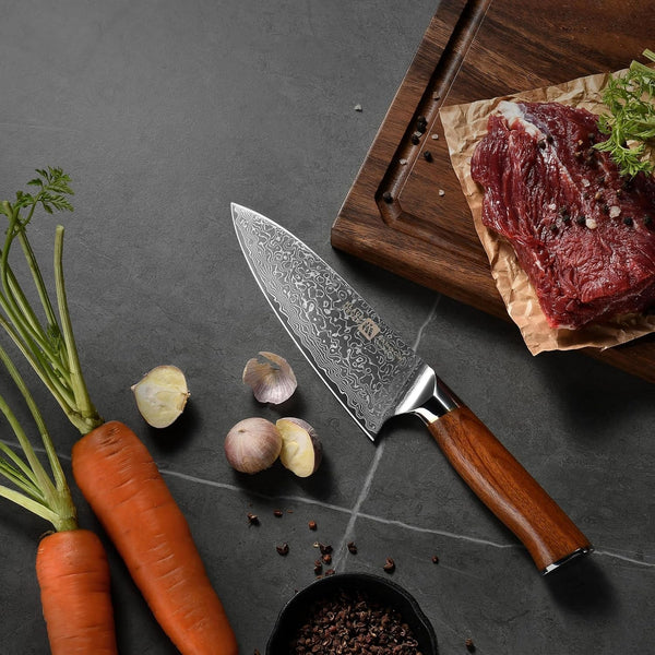Damascus Chef Knife 6.5 Inch Rosewood Handle Chef Knife Ultra Sharp Santoku Knife, Gift for Women Men5