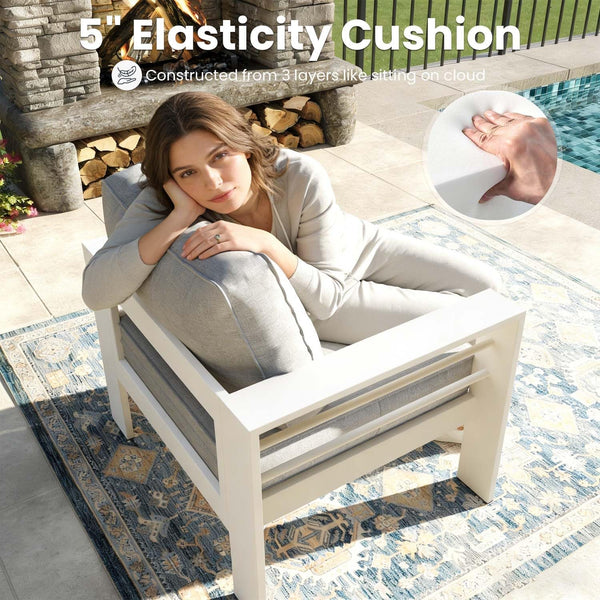 4 Pieces Modern Aluminum Patio Furniture Set with Fire Pit Table, Outdoor Conversation Sets Metal Sectional Sofa2