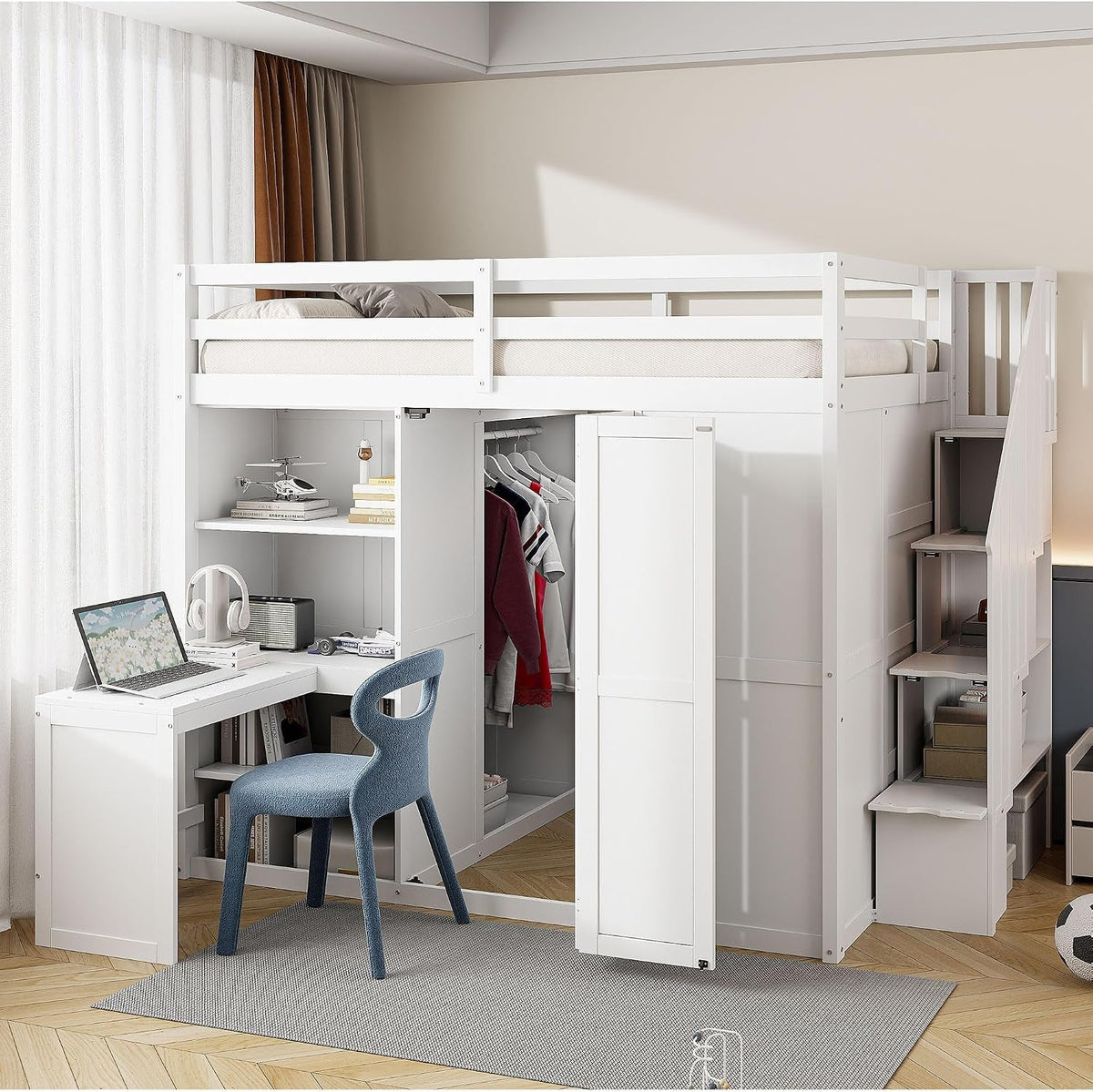full-size-loft-bed-wood-bedframe-with-wardrobe-storage-stairs-desk-and-shelves-for-kids-teens-adults-bedroom-white