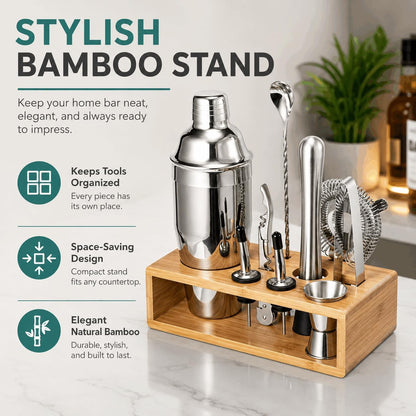 Cocktail Shaker Set, 18/8 Food-Grade Stainless Steel Mixology Bartender Kit 10-Piece Bar Tools with Stylish Bamboo Stand - Rust-Proof & Dishwasher Safe - Professional Martini Shaker Gift for Men, Dad4