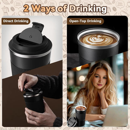 12OZ Travel Coffee Mug Insulated Coffee Cup with Spill Leak Proof Lid, Portable Stainless Steel Tumbler Reusable Hot and Cold Water Mug for Car, Daily, Camping-Black8