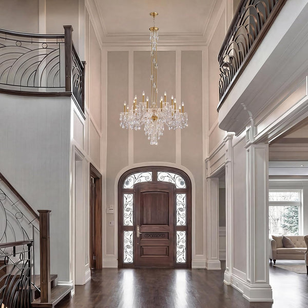 18-Light Large Crystal Chandelier, Vintage Maria Theresa Brass Gold Chandelier for Foyer, Staircase & High Ceiling Living Room, E12 Base4
