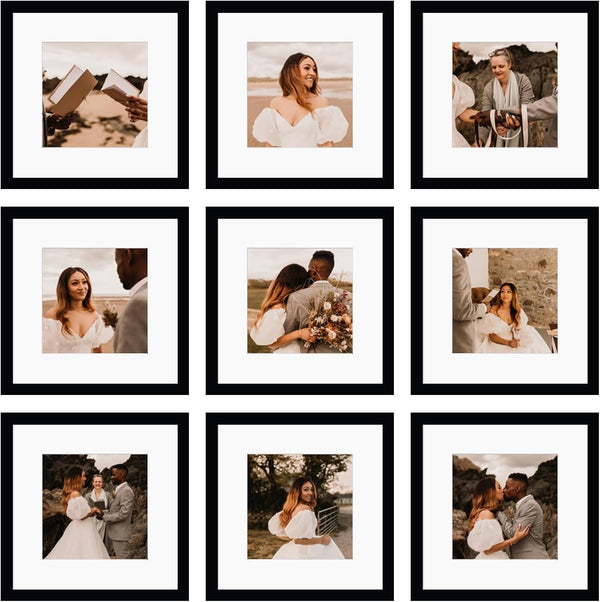 12X12 Picture Frame Set of 9, Display Pictures 8X8 with Mat or 12X12 without Mat, Multi Collage Gallery Square Photo Frames for Wall or Tabletop, Black1