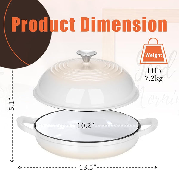 Enameled round Cast Iron Bread Oven, 6 Qt Cast Iron Dutch Oven for Homemade Sourdough Bread Baking, Bread Pot with Dome Lid (White)2