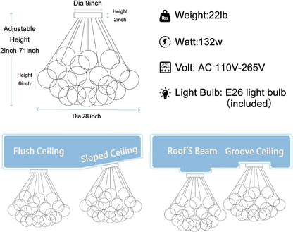Modern Bubble Chandelier 19-Light White Glass Chandeliers Black3