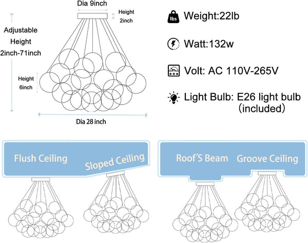 Modern Bubble Chandelier 19-Light White Glass Chandeliers Black3