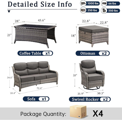 Luxury High Back Outdoor Furniture with 6-Inch Thick Cushions, Patio Furniture Set with Swivel Chairs, 6 PCS Wicker Conversation Set for Porch, Balcony, Deck and Yard2