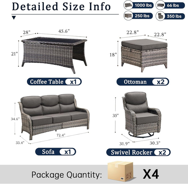 Luxury High Back Outdoor Furniture with 6-Inch Thick Cushions, Patio Furniture Set with Swivel Chairs, 6 PCS Wicker Conversation Set for Porch, Balcony, Deck and Yard2