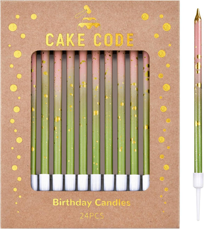 Pink Green Gold Long Thin Birthday Candles, Cake Candles, Birthday Parties, Wedding Decorations, Party Candles1