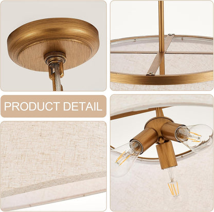 24" Boho Chandelier, Tapered Fabric Drum and Antique Gold Accents Paint Finish Shade Pendant Lighting for Nursery Room Dining Room Living Room Kitchen5