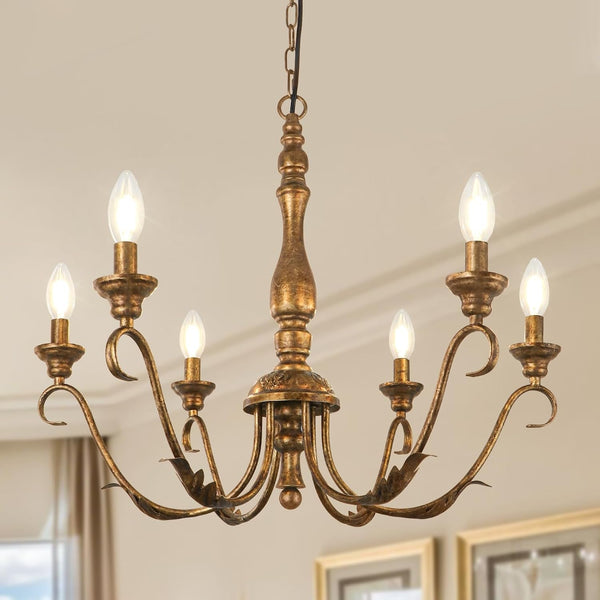 6-Light 23.62'' Farmhouse Vintage Gold Chandeliers for Dining Room1