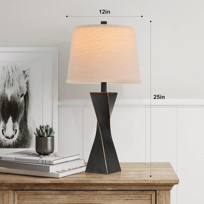 Bedside Lamps Set of 2 Unique Modern Vintage Table Lamp Rustic Farmhouse Desk Lamps for Living Room End Tables Bulb Not Included, Linen Shade, 26.5 In,Black7