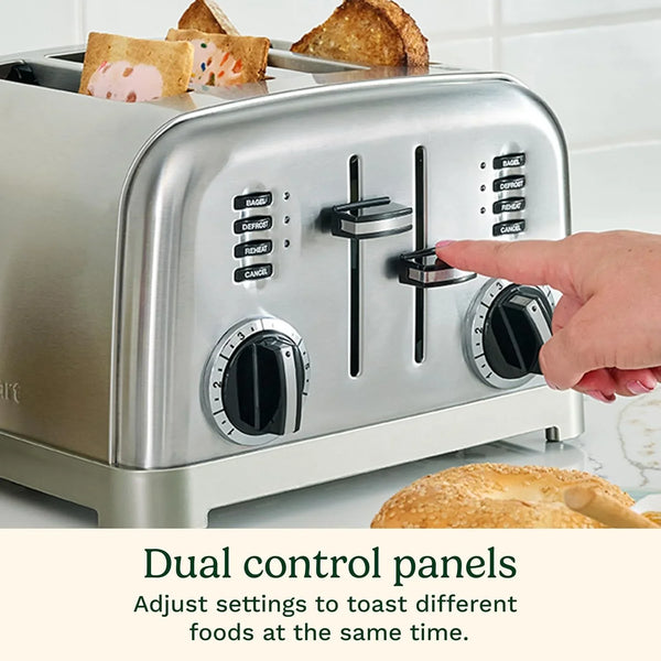 Toaster, Extra-Wide Slots, Stainless Steel, 4-Slice | Bagel, Pastry & Bread Toaster with Defrost/Reheat Functions, 6-Setting Browning Dials & a Slide-Out Crumb Tray, CPT-180P15