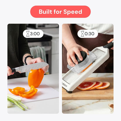 '- Handheld Mandoline Vegetable Slicer & Julienne Cutter | 2 in 1 Onion, Veggie & Fruit Slicer, 4 Thickness Settings with Stainless Steel Guard for Easy & Safer Slicing (White)5