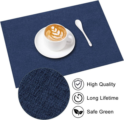 Cloth Placemats Set of 6, Cotton Linen Blend Machine Washable Durable Linen Table Mats, Heat Resistant Placemats Wrinkle Free Place Mats for Dining Table, Easy to Clean (Navy Blue, 6)6