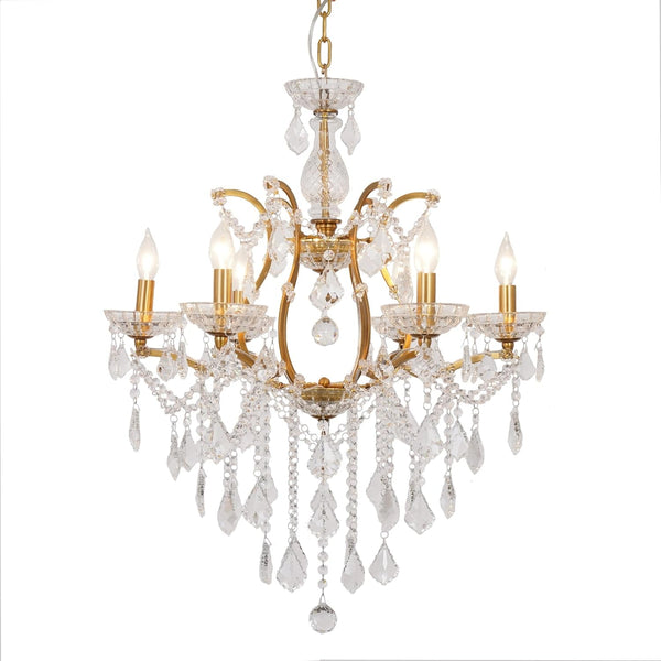 6-Light Crystal Chandelier Gold Finish5