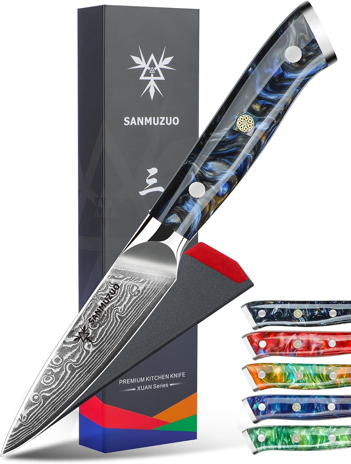 3-5-inch-paring-knife-kitchen-fruit-vegetable-knife-damascus-steel-resin-handle-xuan-series-starry-black