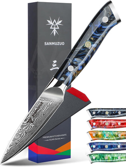 3.5 Inch Paring Knife - Kitchen Fruit Vegetable Knife Damascus Steel & Resin Handle - Xuan Series (Starry Black)1