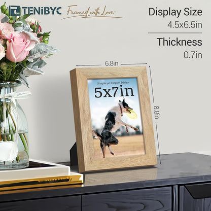 5X7 Picture Frame, Natural Wood, 4 Pack, Glass, for Photo, Art2