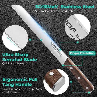Bread Knife with Sheath, 8-Inch Serrated Bread Knife for Homemade Bread, 5Cr15Mov Premium Stainless Steel Bread Cutter with Gift Box for Mom Dad, Full Tang and Ergonomic Handle2