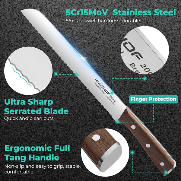 Bread Knife with Sheath, 8-Inch Serrated Bread Knife for Homemade Bread, 5Cr15Mov Premium Stainless Steel Bread Cutter with Gift Box for Mom Dad, Full Tang and Ergonomic Handle2