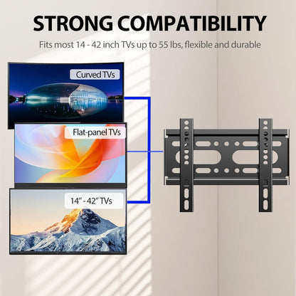 Fixed TV Wall Mount for 14-42" Flat Screen Tvs, Small Wall Mount TV Bracket Fit 19 24 28 32 35 39 40 Inch, VESA up to 200X200Mm 55Lbs Max Load, Easy Install Low Profile Monitor Mount Bracket8