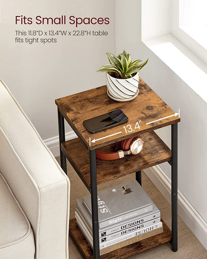 VASAGLE Side Table, Small End Table, Tall Nightstand, Steel Frame | for Living Room, Bedroom, Office, Bathroom, Rustic Brown and Ink Black ULET273B016