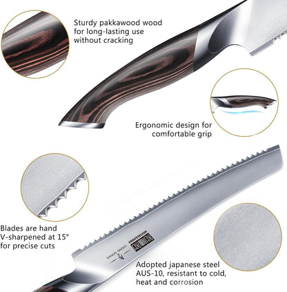 Bread Knife 10 Inch, Ultra Sharp Japanese Serrated Bread Knife2