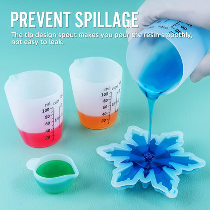 Silicone Resin Mixing Measuring Cups for Resin Supplies, Easy-To-Read Marks, 600Ml/20Oz Bowl, 250&100Ml Thickened Reusable Silicone Cups for Epoxy Mixing, with Stir Sticks, Jewelry Making6