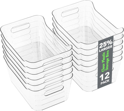 12 Pack Plastic Storage Bins, Multi-Use Organizer Bins, Pantry Organizer, Clear Storage Containers for Home, Kitchen, Office, Cabinet, Shelf and Fridge Organization1