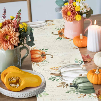 Fall Table Runner 13X90 Inches Long Thanksgiving Sage Green Pumpkin Runner for Table Floral Autumn Eucalyptus Leaves Table Runners Cotton Linen Dresser Scarf for Kitchen Coffee Dining Holiday Party8