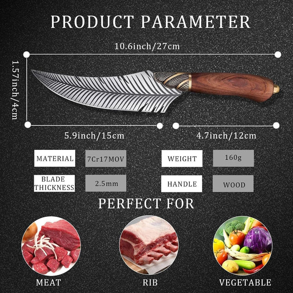 Feather Viking Boning Knife, 6 Inch Professional Viking Knife Meat Cleaver Full Tang with Sheath Gift Box for Outdoor Camping Thanksgiving Gifts for Men Women6